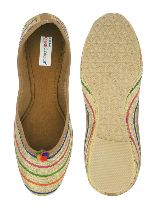 Women's Multicolour Embroidered Party Wear Flat Comfort Footwear-4145 - Desi Colour