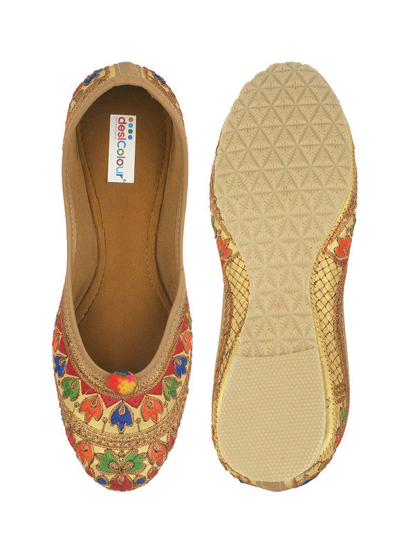 Women's Multicolour Embroidered Party Wear Flat Comfort Footwear-4146 - Desi Colour