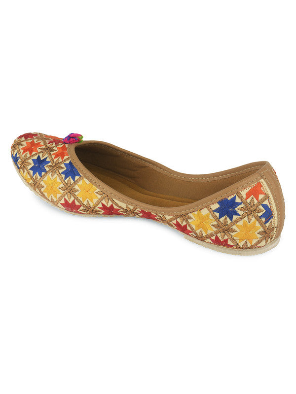 Women's Multicolour Embroidered Party Wear Flat Comfort Footwear-4148 - Desi Colour