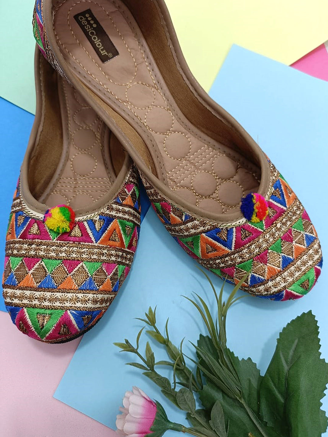 Women's Multi Chevron Womens Indian Ethnic Comfort Footwear - Desi Colour