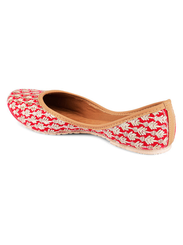 Women's Red Embroidered Party Wear Flat Comfort Footwear-4230 - Desi Colour