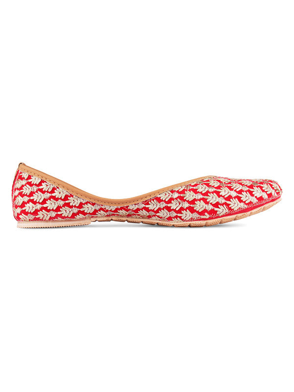 Women's Red Embroidered Party Wear Flat Comfort Footwear-4230 - Desi Colour