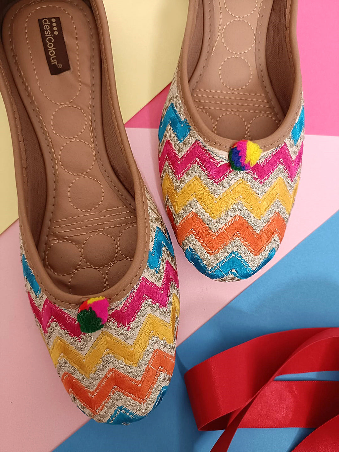 Women's Multicolour Embroidered Party Wear Flat Comfort Footwear-4237 - Desi Colour