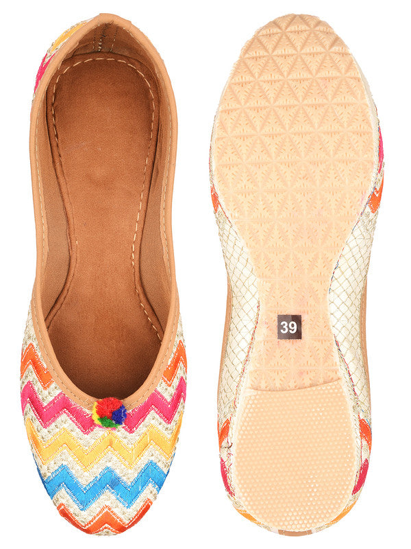 Women's Multicolour Embroidered Party Wear Flat Comfort Footwear-4237 - Desi Colour
