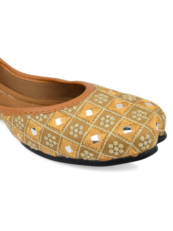Women's Gold Embroidered Indian Handcrafted Ethnic Comfort Footwear - Desi Colour