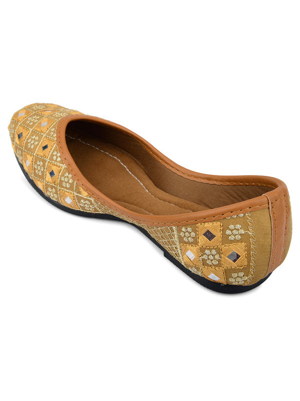 Women's Gold Embroidered Indian Handcrafted Ethnic Comfort Footwear - Desi Colour