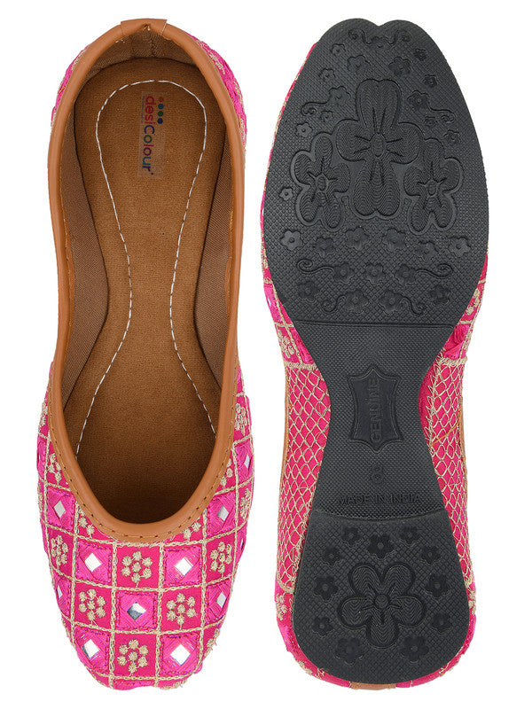 Women's Pink Embroidered Indian Handcrafted Ethnic Comfort Footwear - Desi Colour
