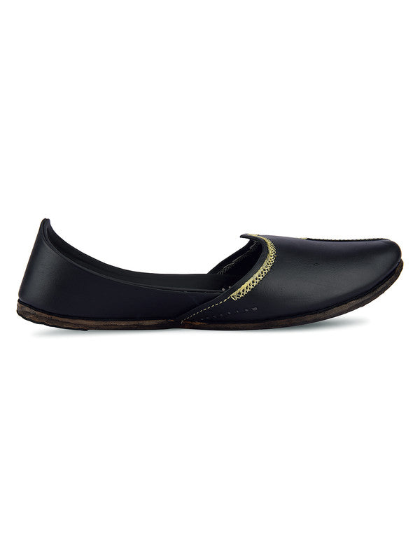 Men's Indian Ethnic Handrafted Black Premium Leather Footwear - Desi Colour