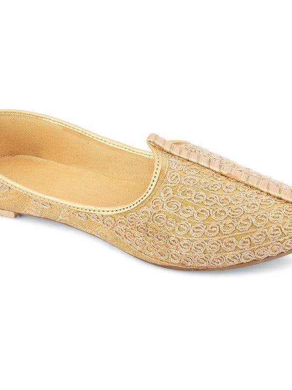 Men's Indian Ethnic Party Wear Beige Embroidered Footwear - Desi Colour