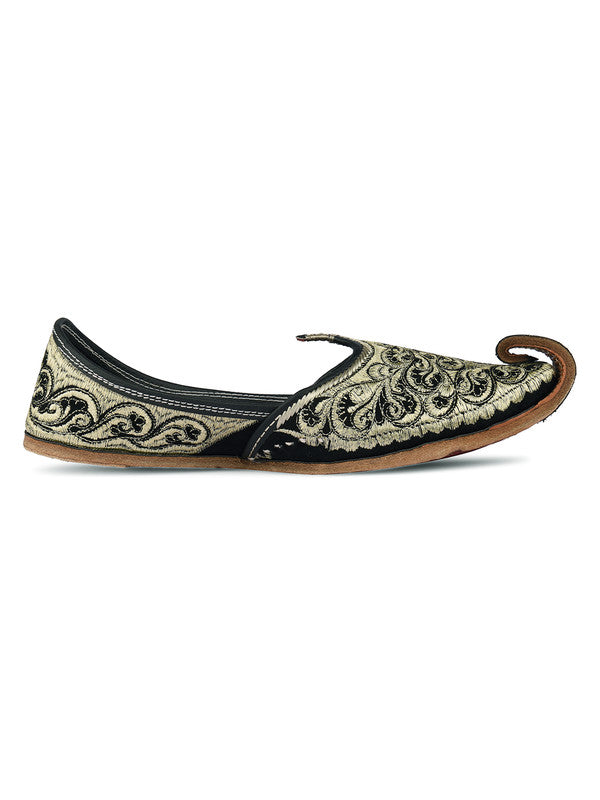Men's Indian Ethnic Handrafted Black Premium Leather Embroidered Footwear - Desi Colour