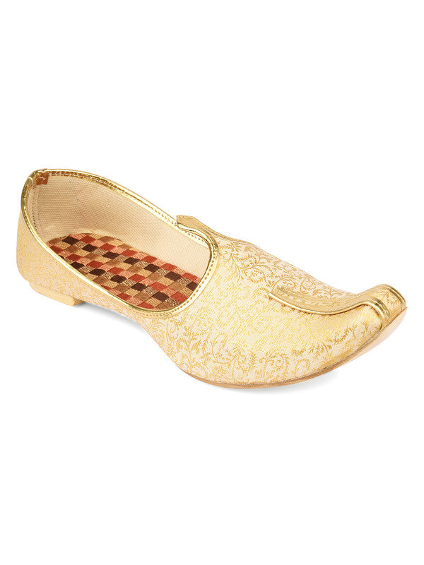 Men's Indian Ethnic Party Wear Golden Footwear - Desi Colour