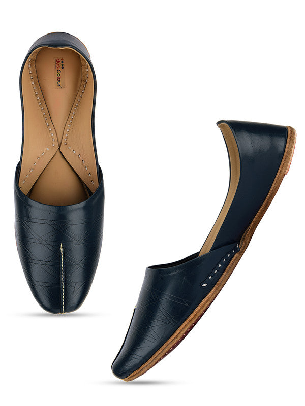 Men's Indian Ethnic Handrafted Blue Premium Leather Footwear - Desi Colour