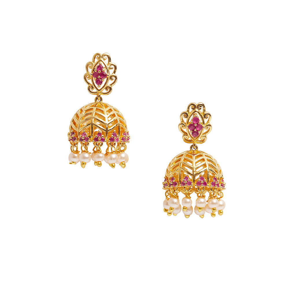 Women's Pearl Beads Droppings Gold Toned Jhumki Earrings - Voylla
