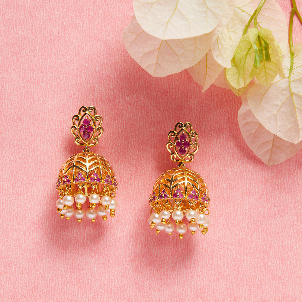 Women's Pearl Beads Droppings Gold Toned Jhumki Earrings - Voylla
