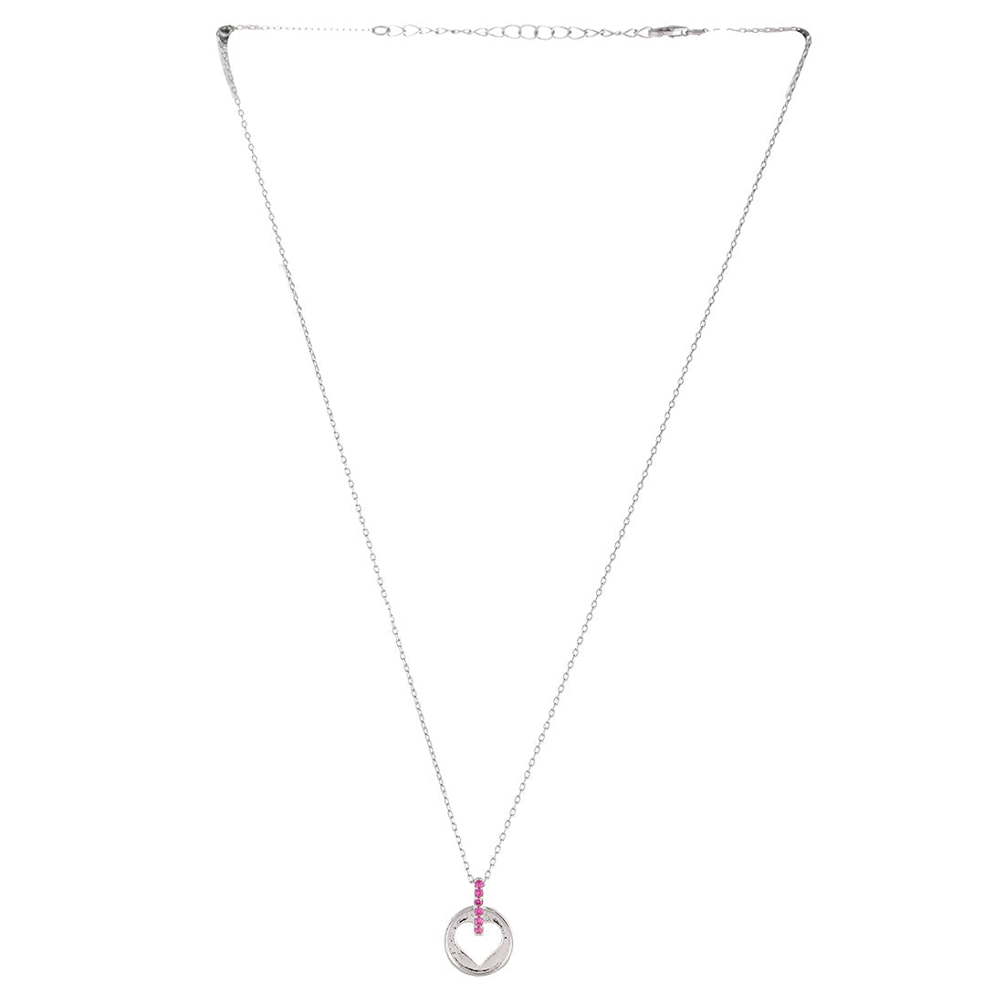 Women's Pink Cz Heart Silver Pendant - Voylla