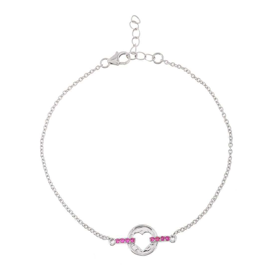 Women's Pink Cz Heart Silver Bracelet - Voylla
