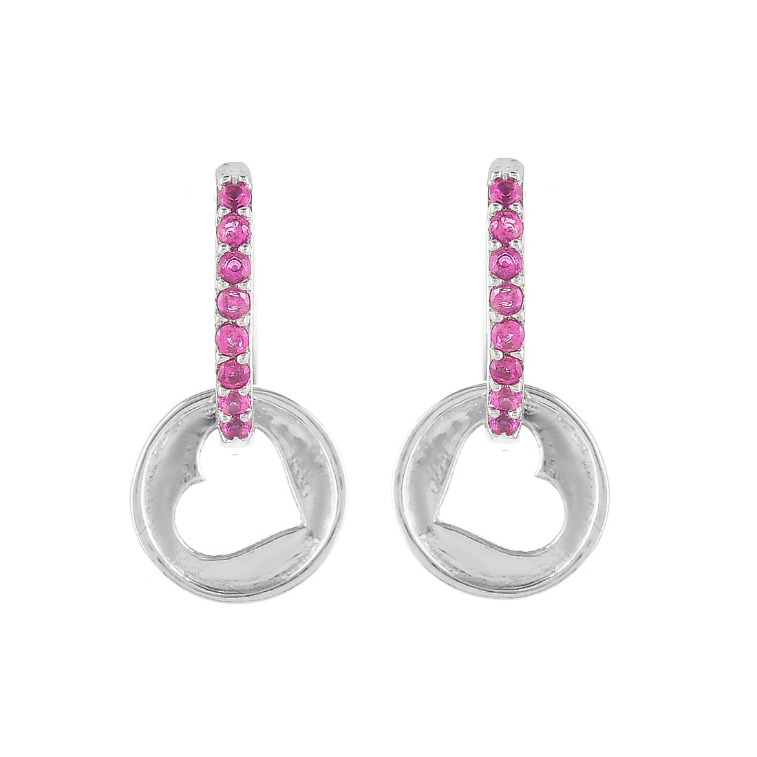 Women's Pink Cz Heart Silver Earrings - Voylla