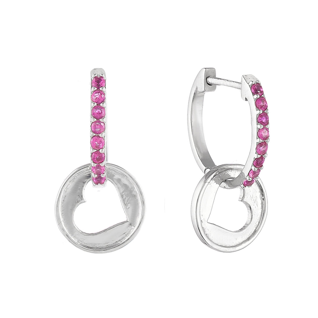 Women's Pink Cz Heart Silver Earrings - Voylla