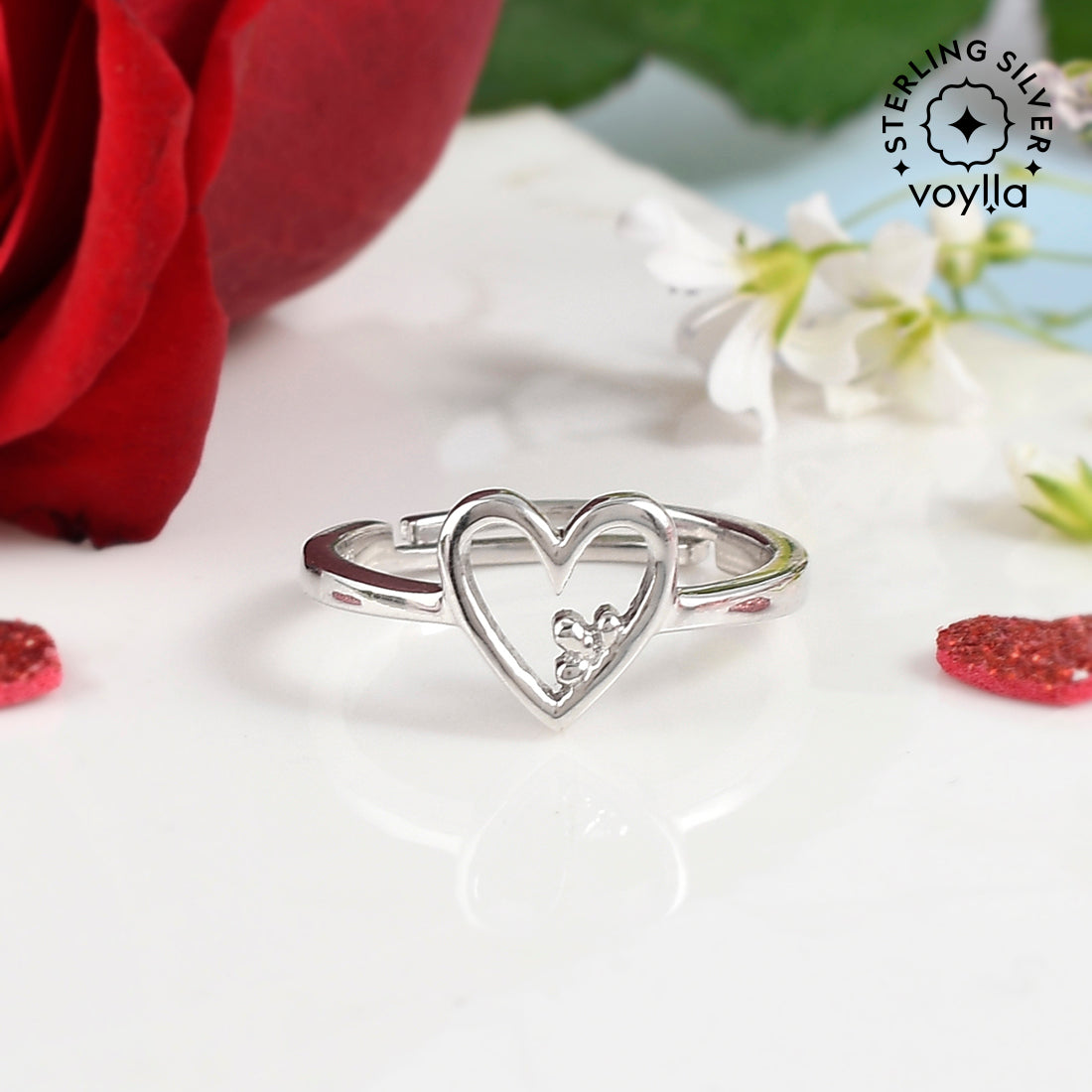 Women's Heart And Clover Ring - Voylla