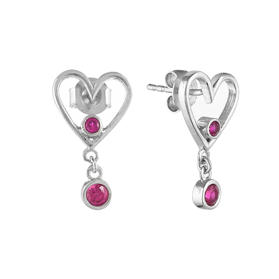 Women's Pink Cz Heart Drop Earrings - Voylla