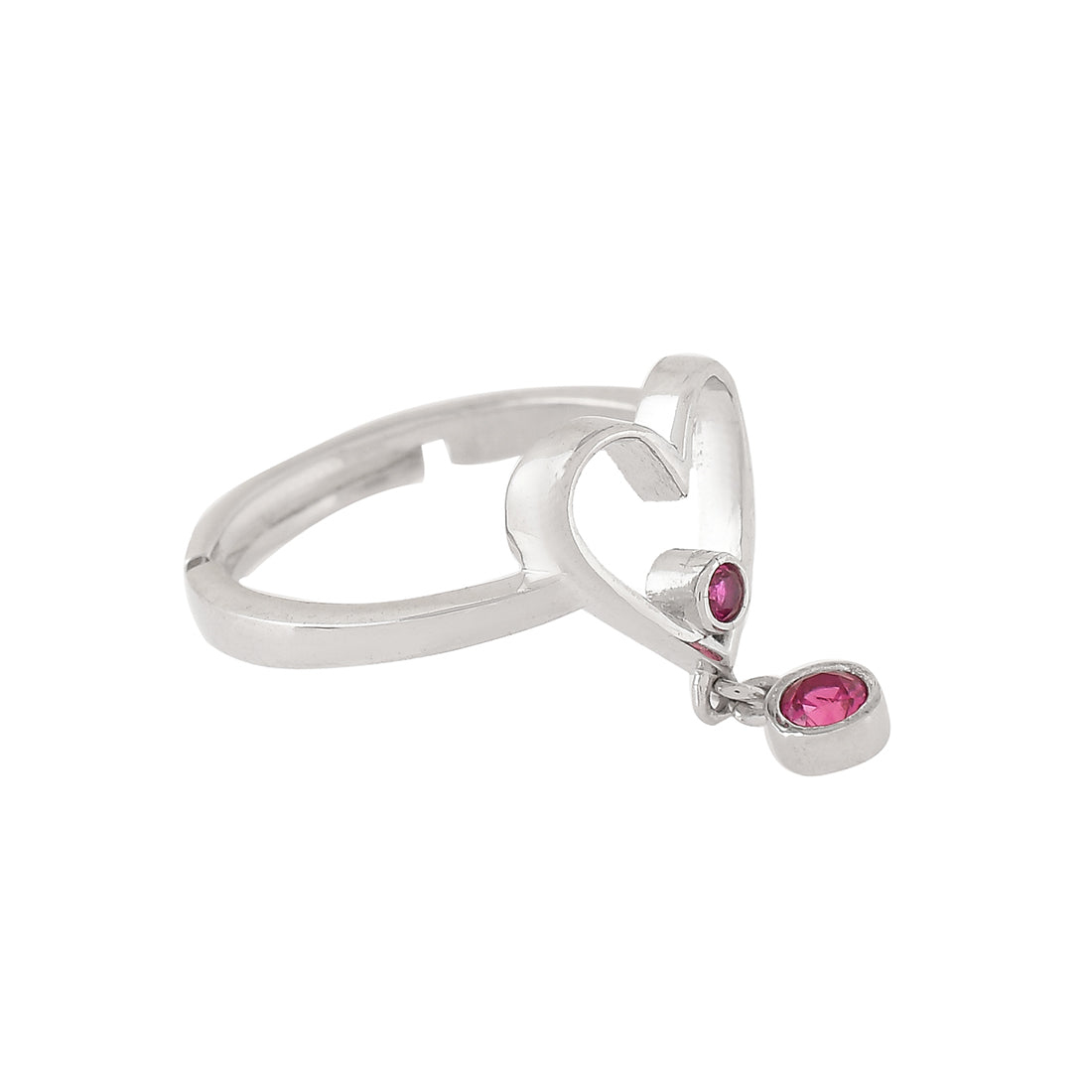 Women's Pink Cz Heart Drop Ring - Voylla