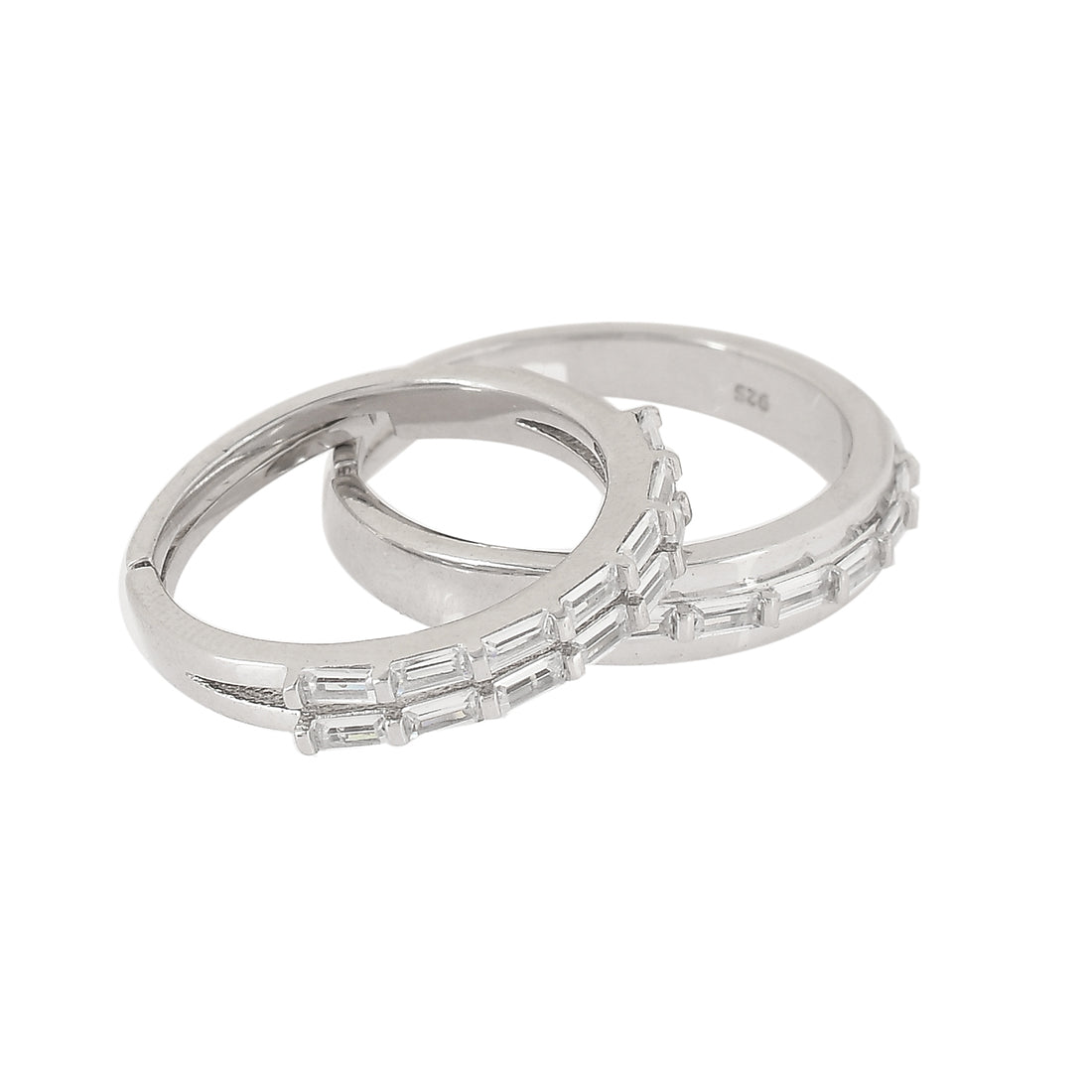 Women's 925 Silver Cz Adorned Couple Rings - Voylla