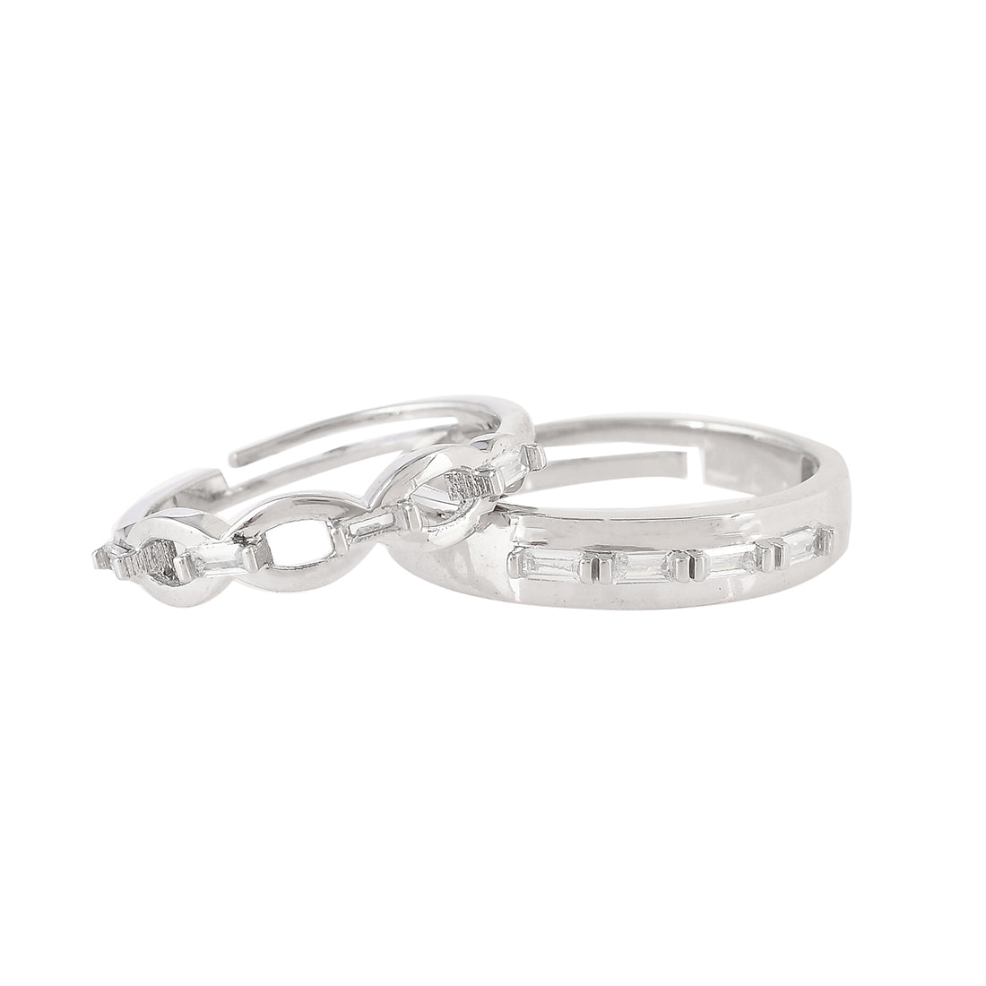 Women's 925 Silver Zirconia Ink Design Couple Rings - Voylla