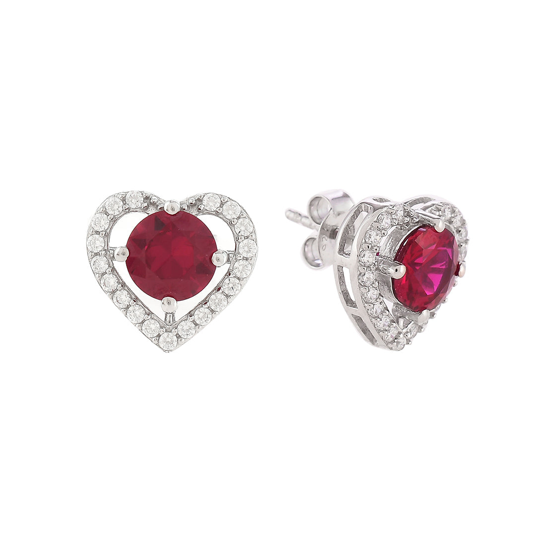 Women's Red And Silver Cz Heart Earrings - Voylla