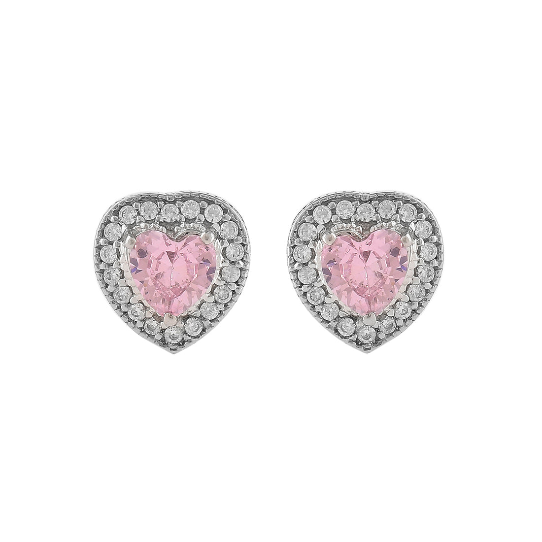 Women's Heart Pink Cz Stud Earrings - Voylla