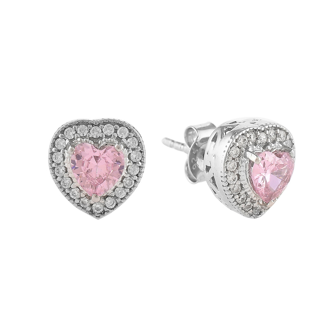 Women's Heart Pink Cz Stud Earrings - Voylla