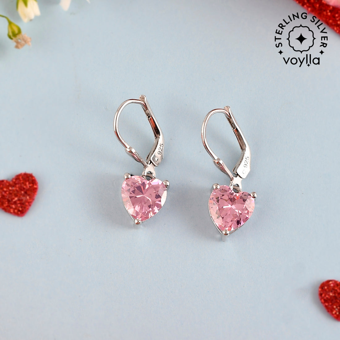 Women's Pink Heart Zircon Huggie Earrings - Voylla