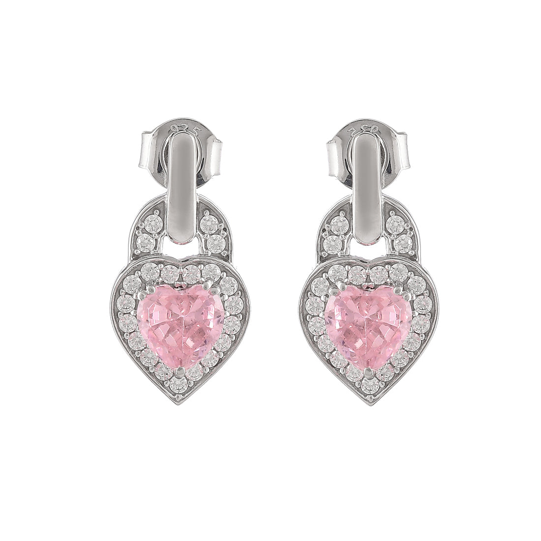 Women's Pink And Silver Heart Drop Earrings - Voylla