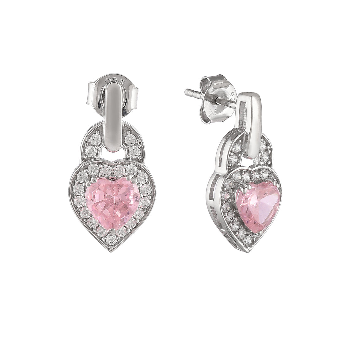 Women's Pink And Silver Heart Drop Earrings - Voylla