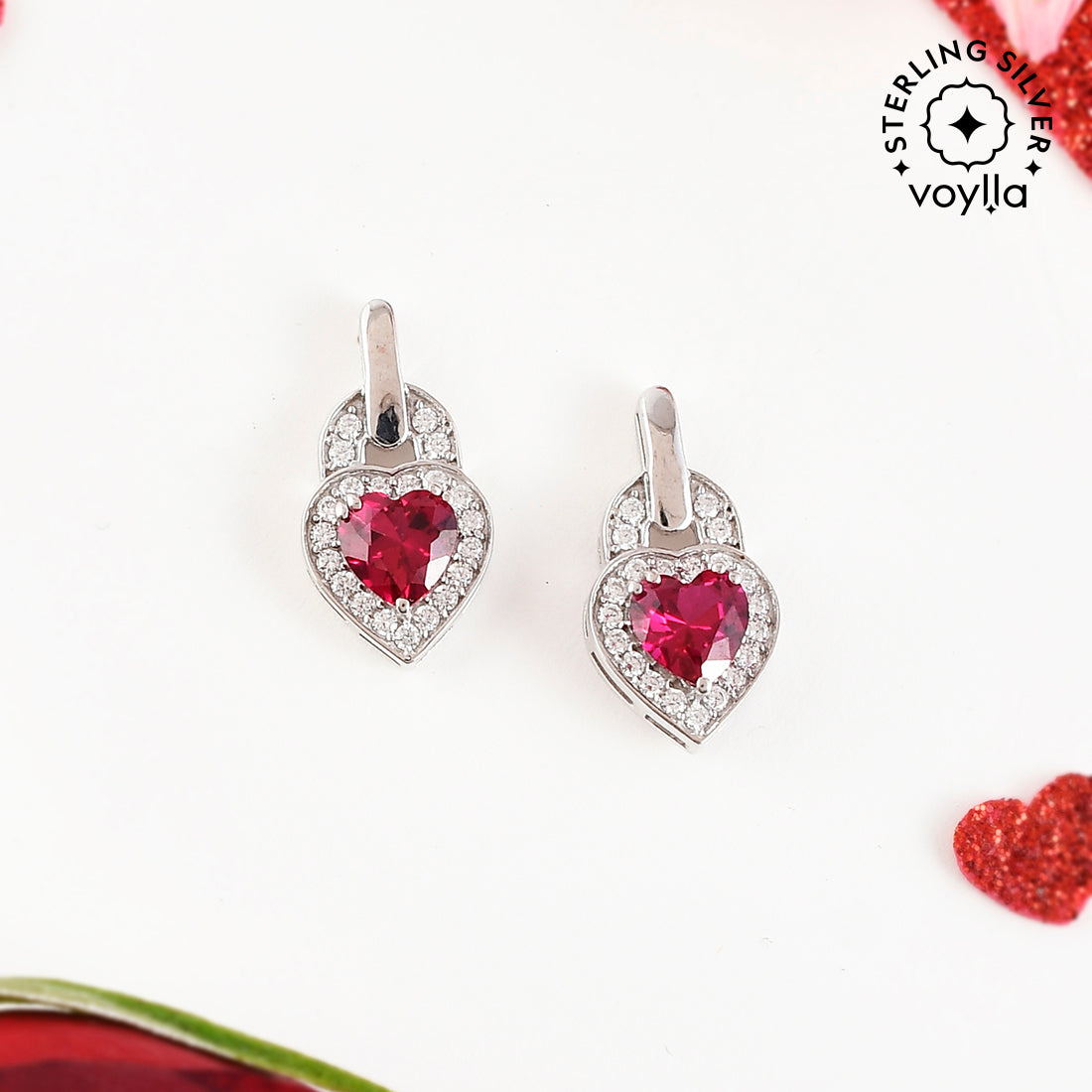 Women's Red Heart Tiny Drop Earrings - Voylla