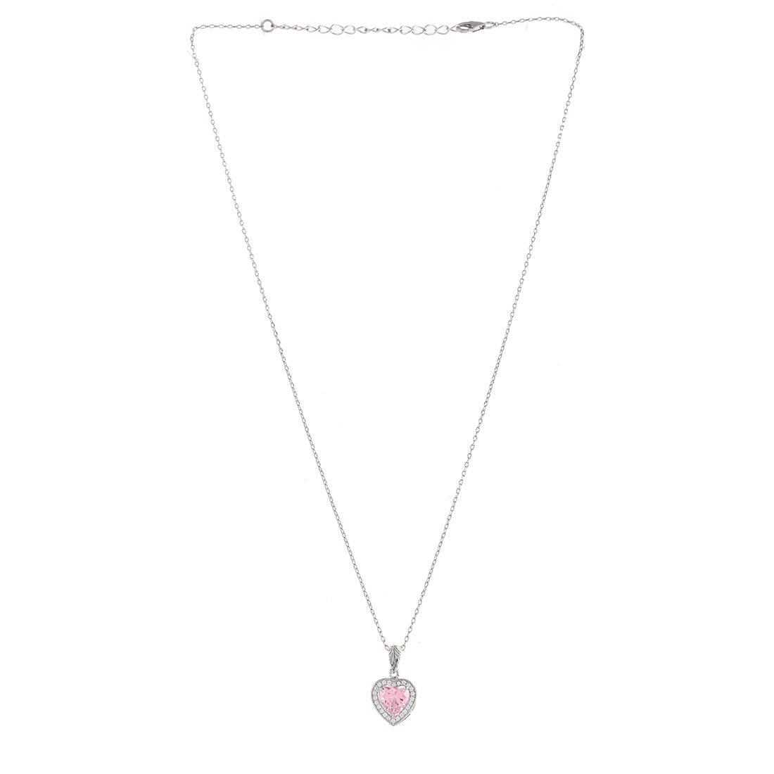 Women's Heart Pink And Silver Cz Pendant - Voylla