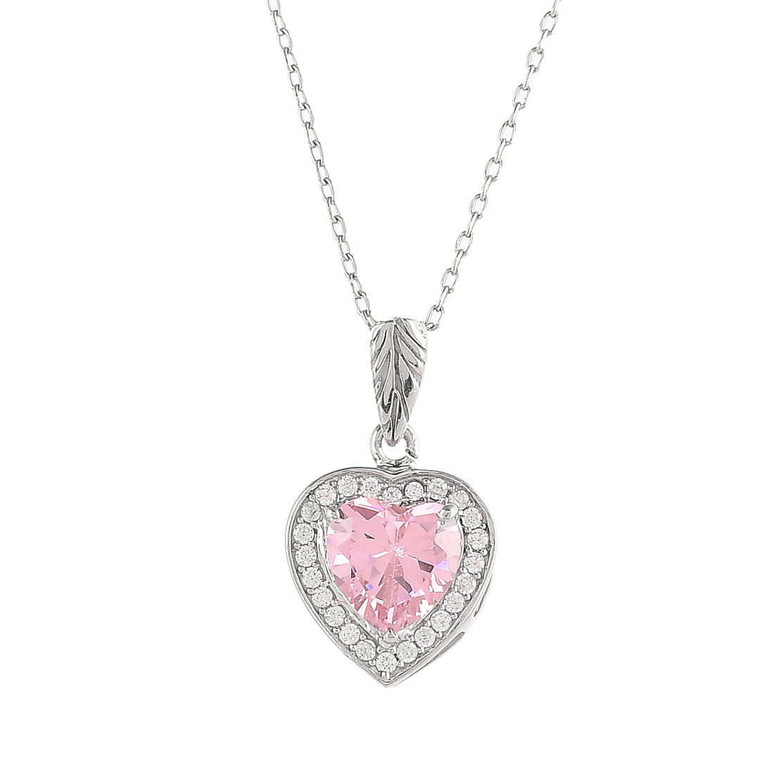Women's Heart Pink And Silver Cz Pendant - Voylla