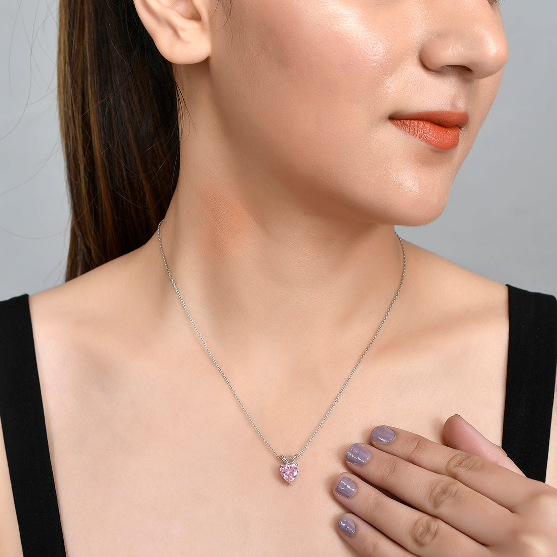 Women's Pink Zirconia Heart Pendant - Voylla