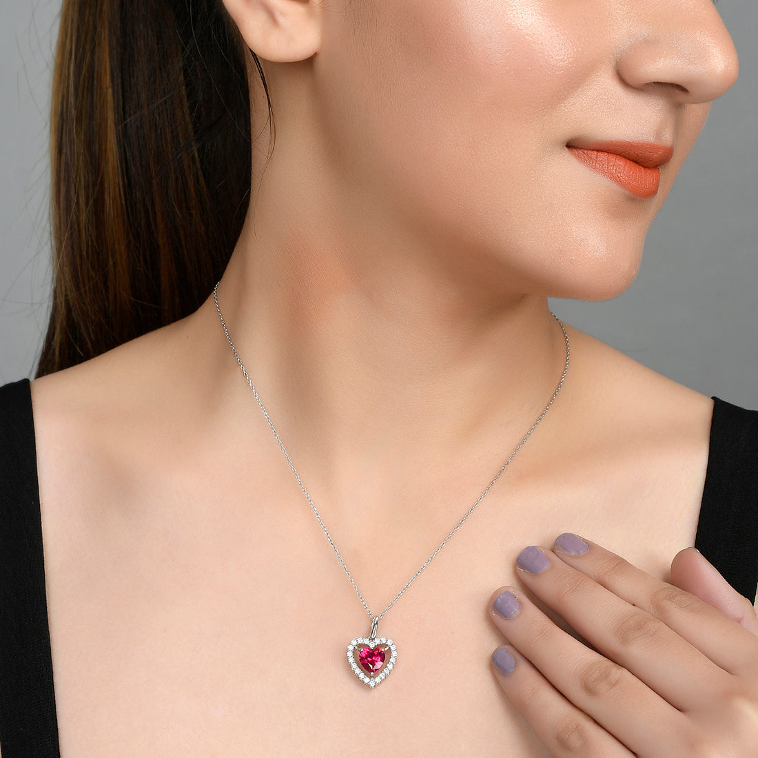 Women's Pink And Red Zircons Heart Pendant - Voylla