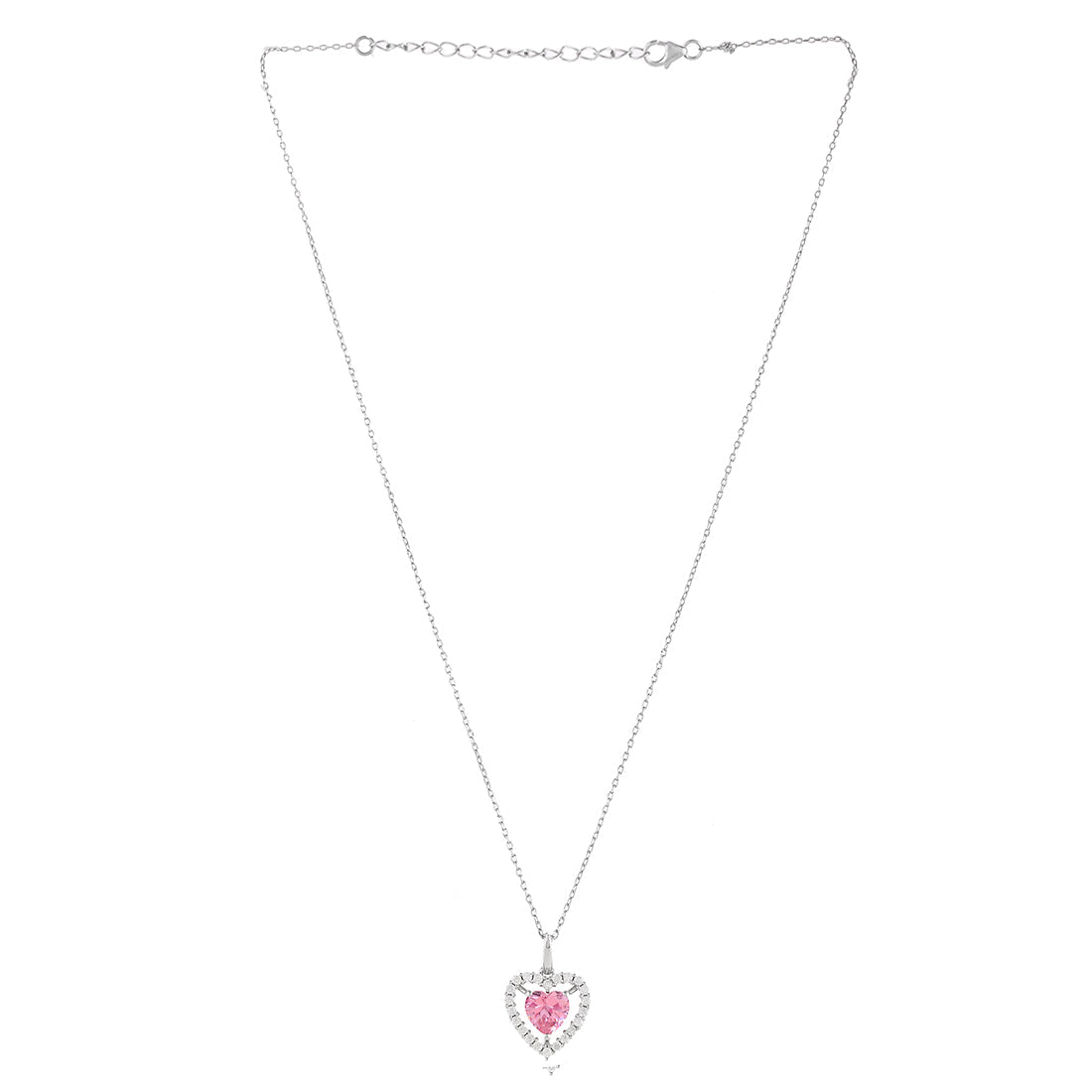 Women's Silver And Pink Cz Heart Pendant - Voylla