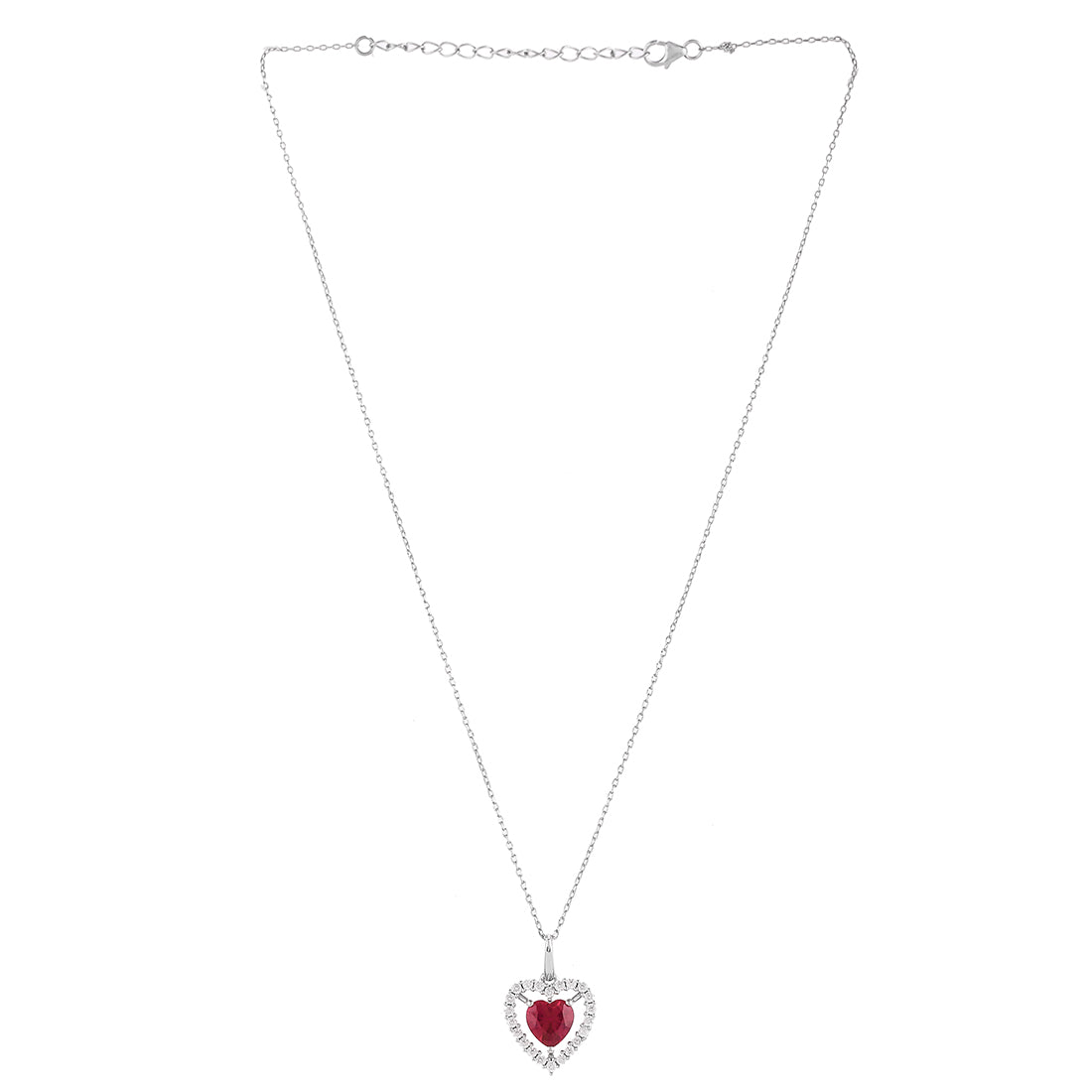 Women's Silver And Red Heart Shaped Pendant - Voylla