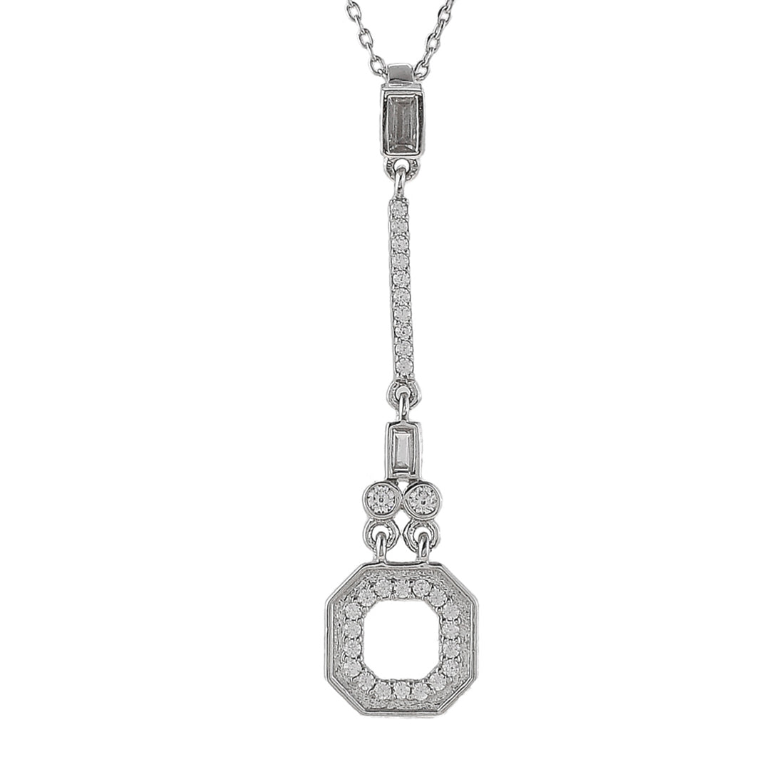 Women's 925 Sterling Silver Round Cut Cz Rectangular Pendant With Chain - Voylla