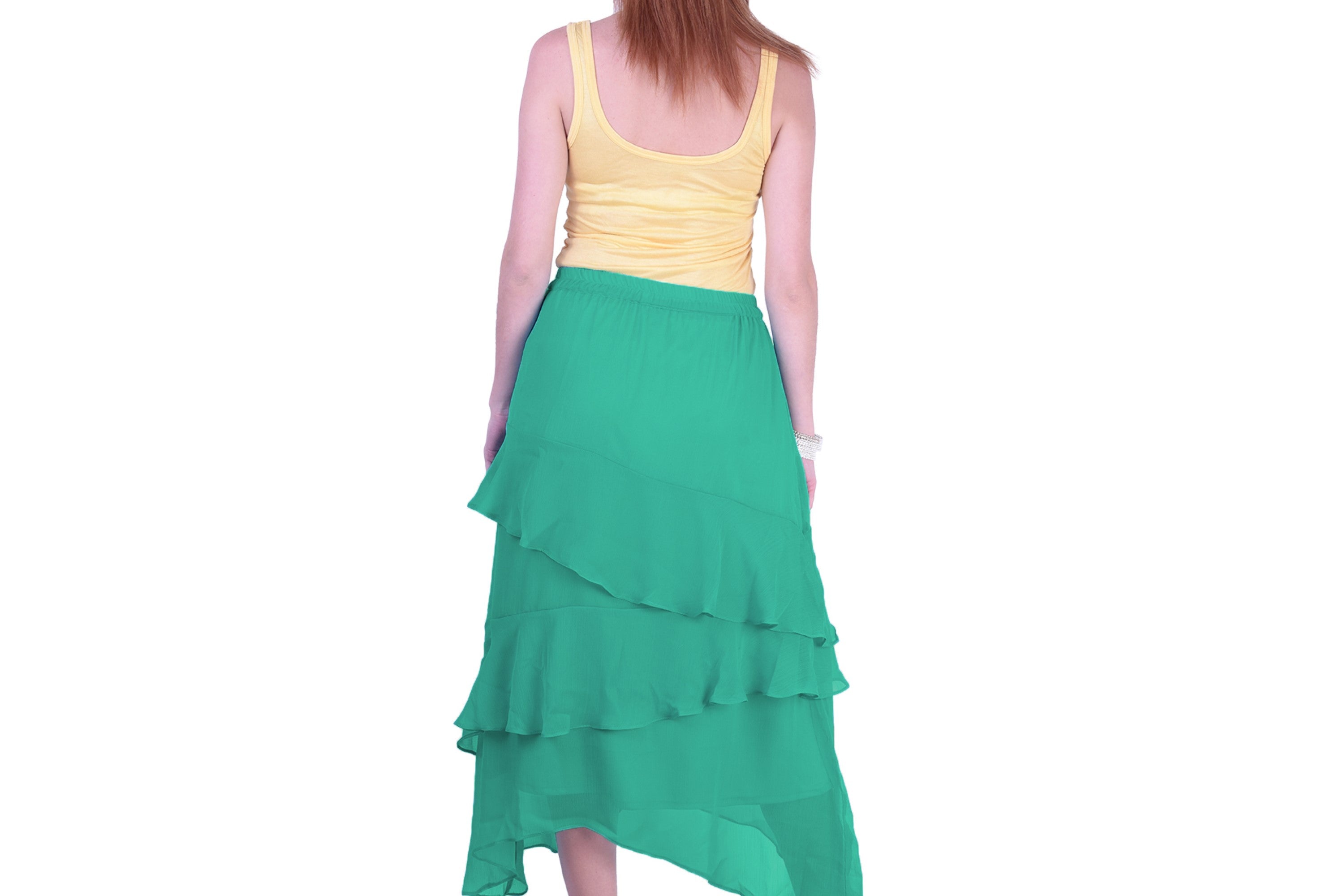 Women's Chiffon Ruffle Skirt With Elastic In Dark Green - MIRACOLOS by Ruchi