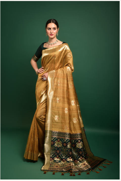 Women's Blue Tussar Silk Zari Woven Saree With Blouse