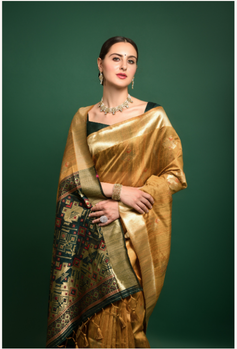 Women's Blue Tussar Silk Zari Woven Saree With Blouse