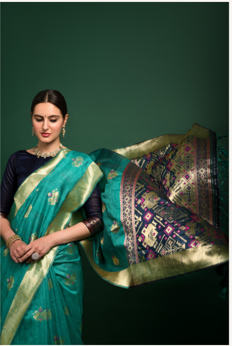 Women's Blue Tussar Silk Zari Woven Saree With Blouse