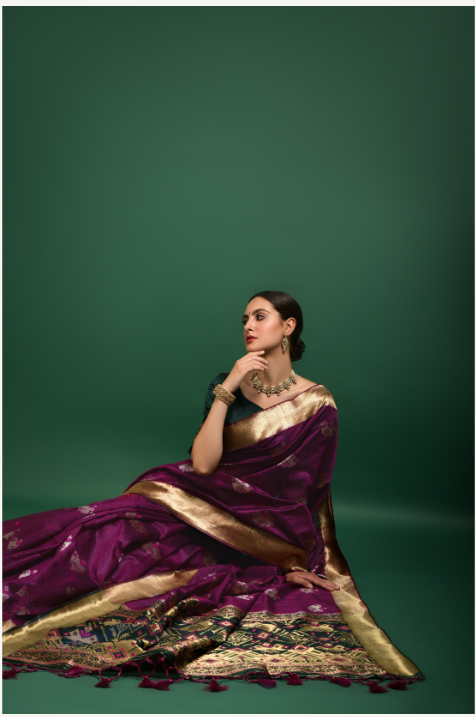 Women's Blue Tussar Silk Zari Woven Saree With Blouse