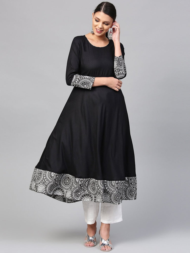 Women's Black Rayon A-Line Kurti
