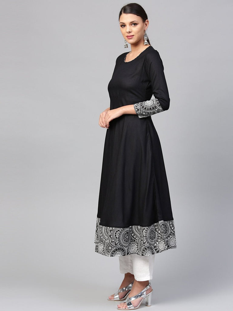 Women's Black Rayon A-Line Kurti