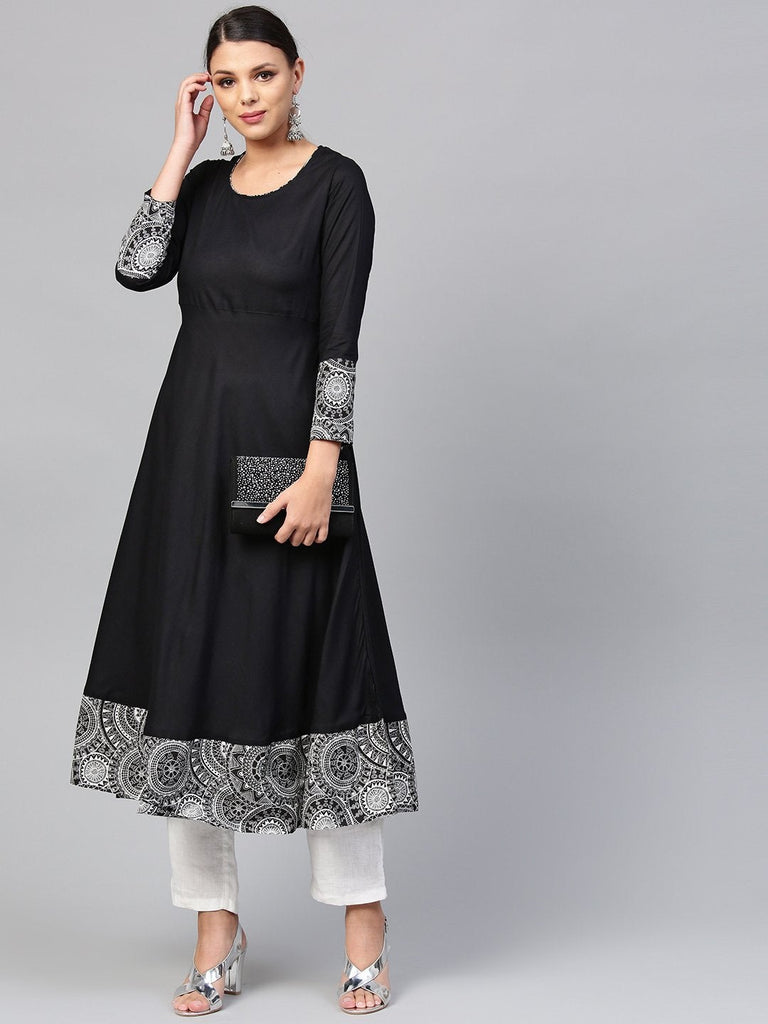 Women's Black Rayon A-Line Kurti