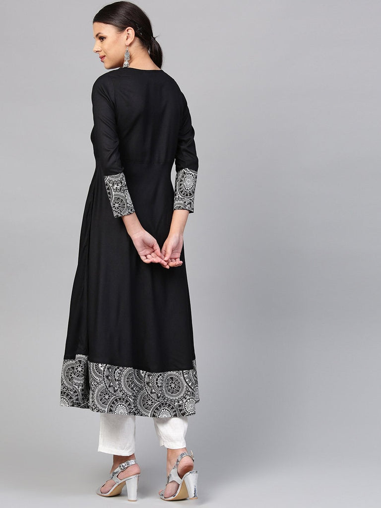 Women's Black Rayon A-Line Kurti